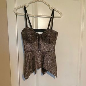 Material girl gold peplum fitted top